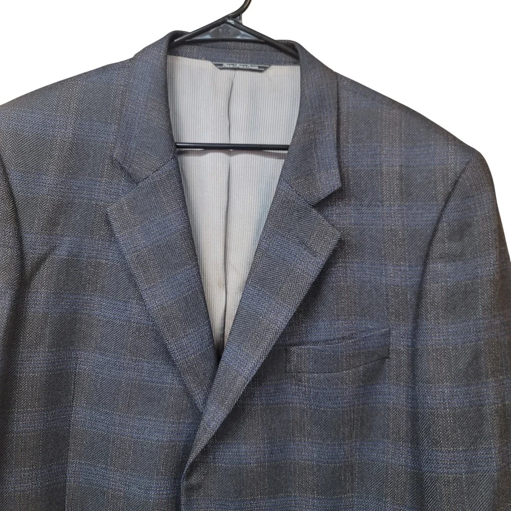 Workers United Mens Navy Blue Herringbone Plaid Blazer Sport Coat Made in Canada
